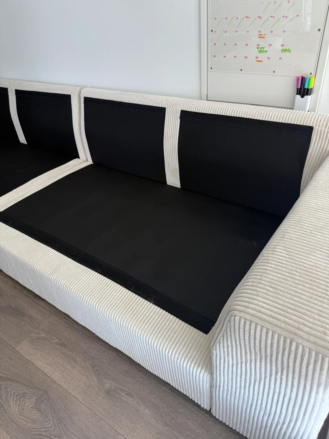 Cream Corduroy Sectional Couch with Two Ottomans Condo Friendly image indicator(4)