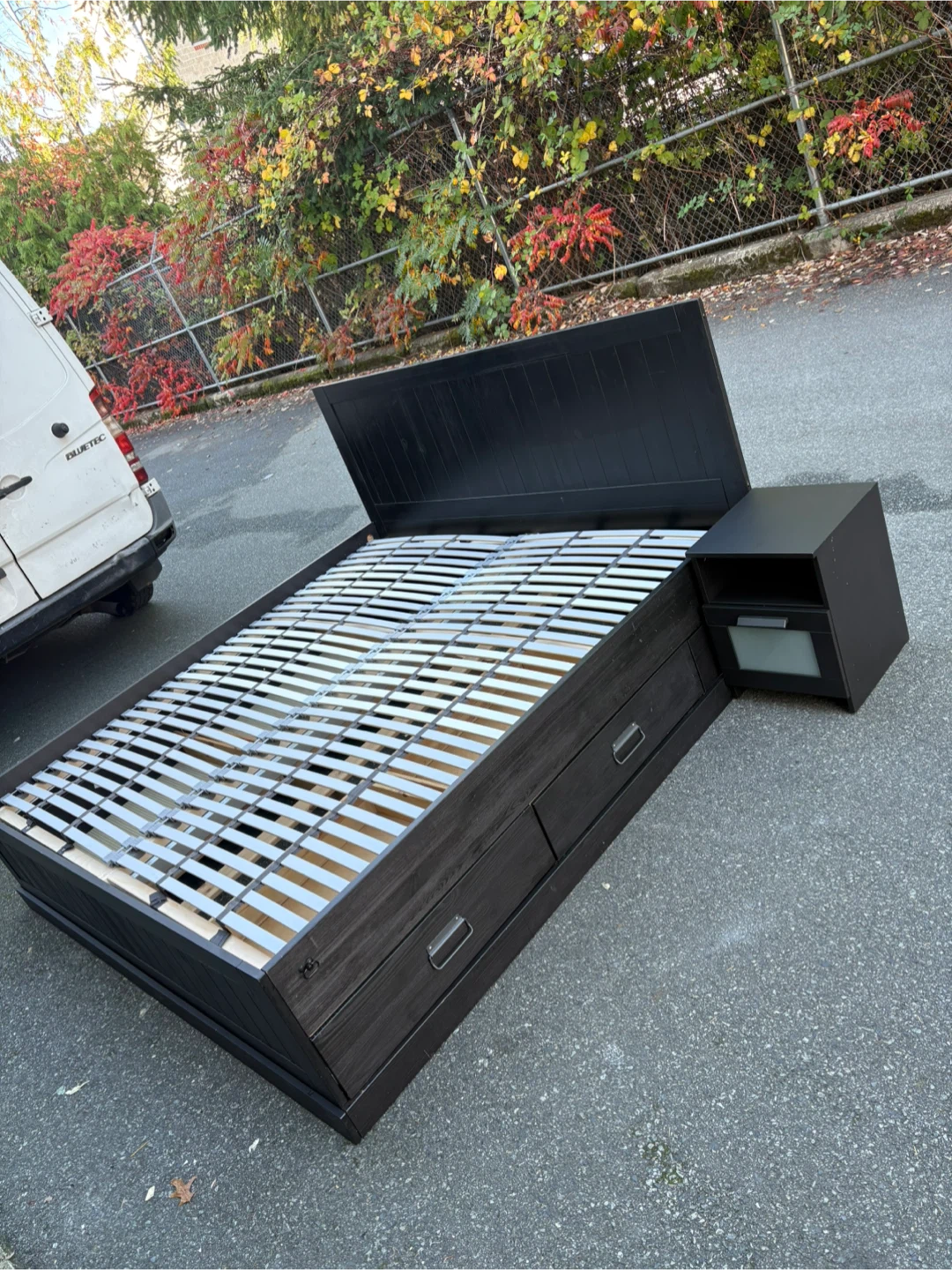 Black Wood king Bed Frame with Storage and Nightstand
