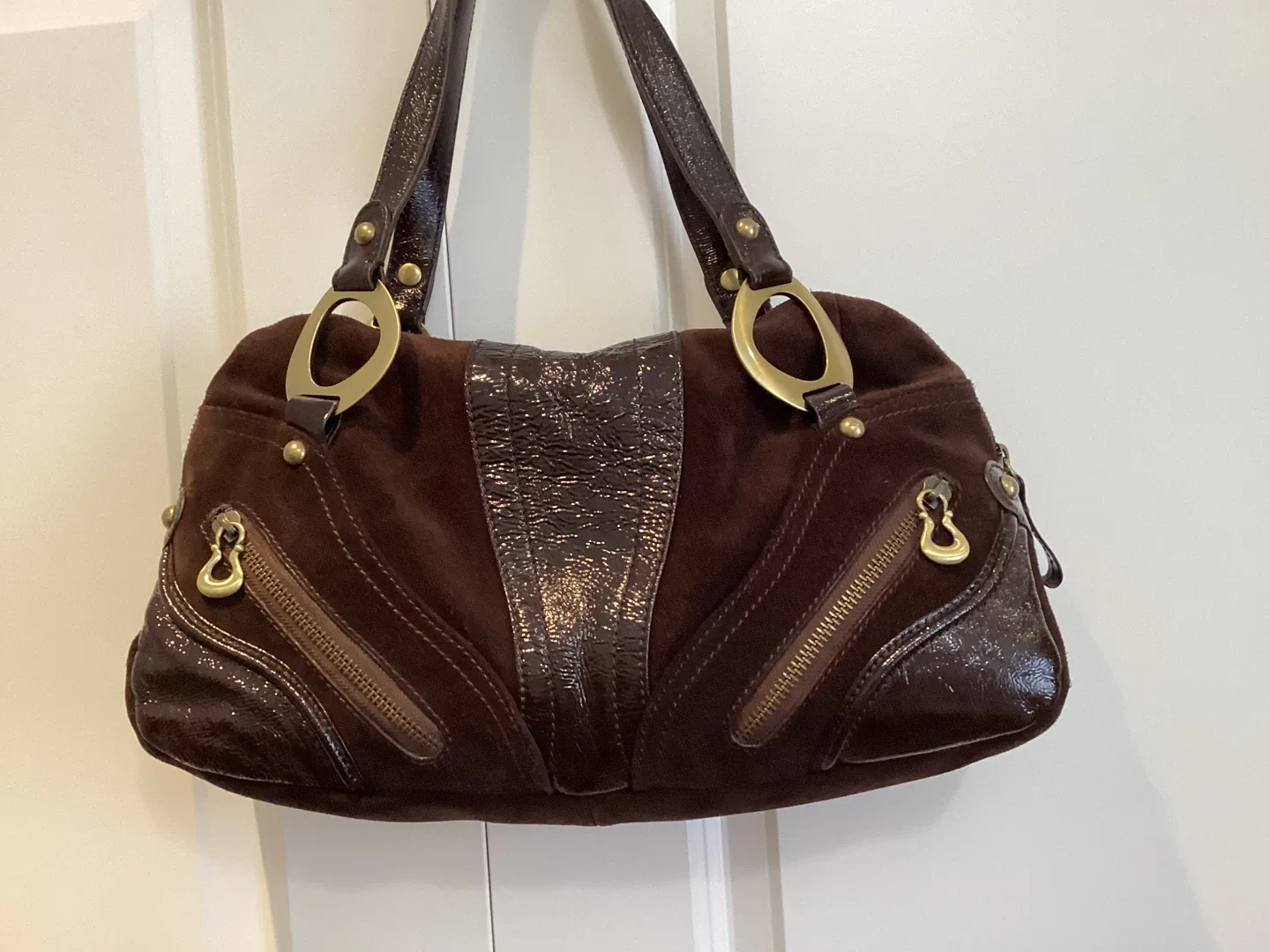 VIA SPIGA SUEDE/PATENT BROWN HANDBAG thumbnail