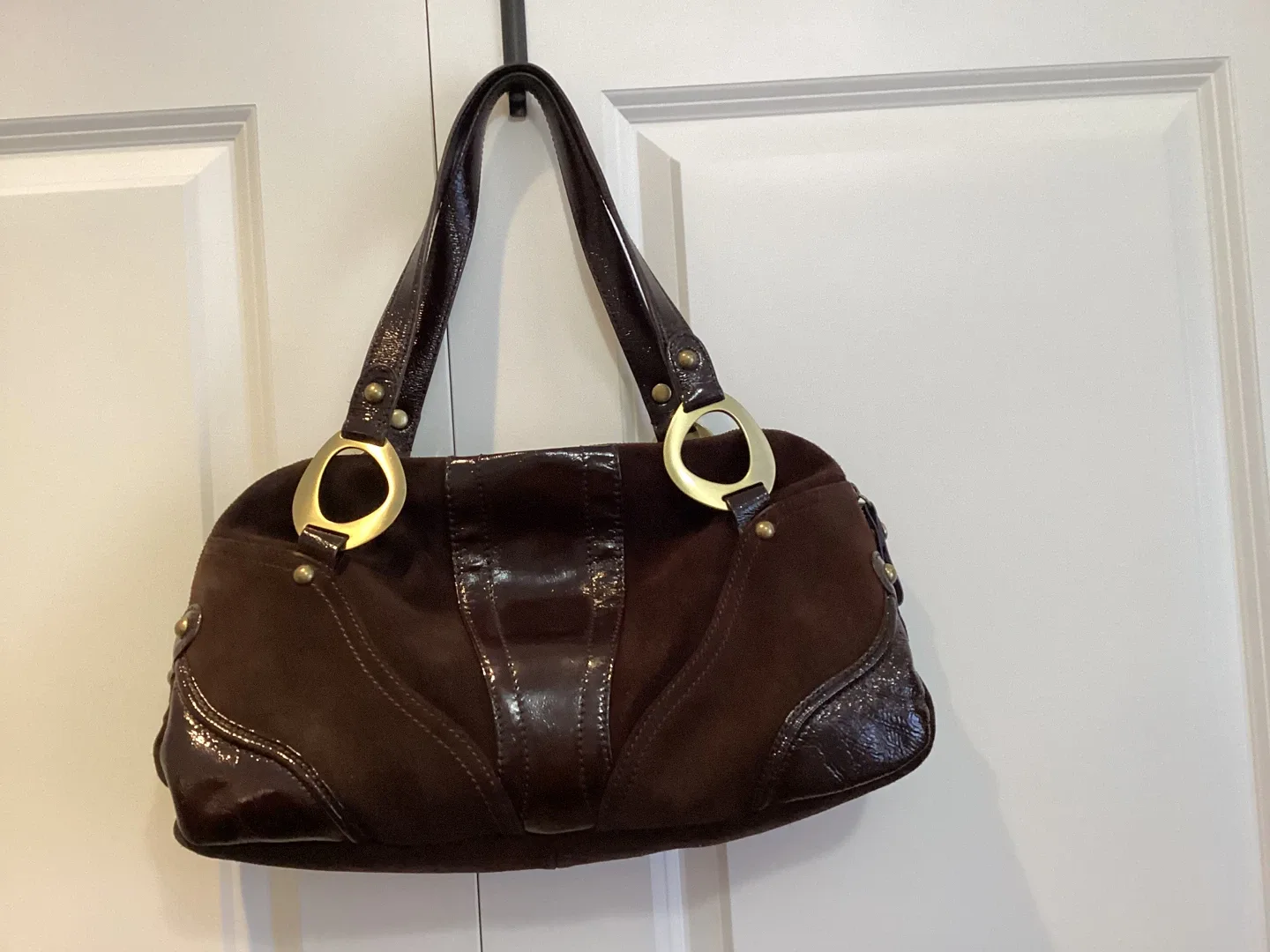 VIA SPIGA SUEDE/PATENT BROWN HANDBAG image indicator(2)