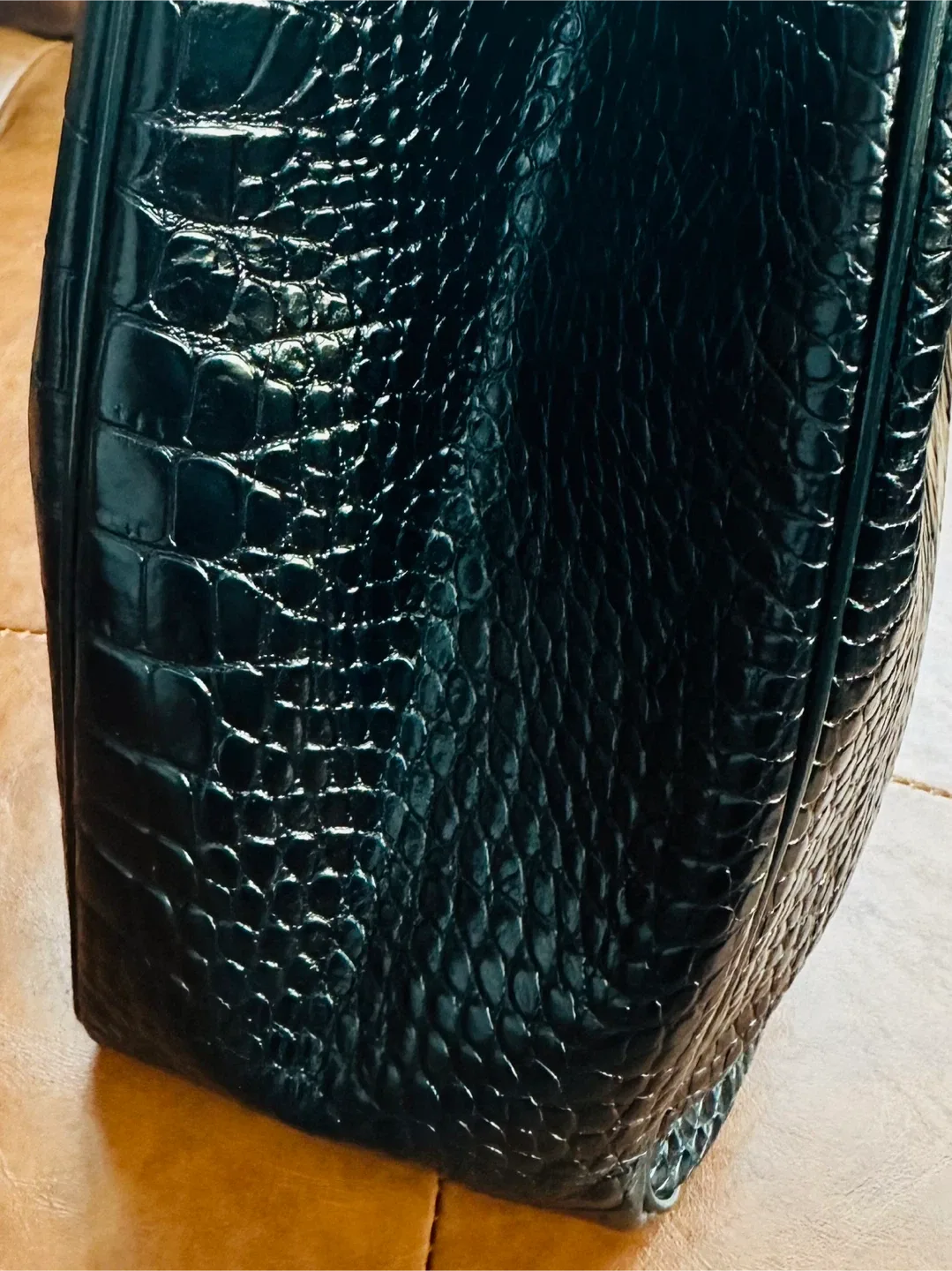 Longchamp Roseau Croco Black Leather- Large $450 image indicator(6)