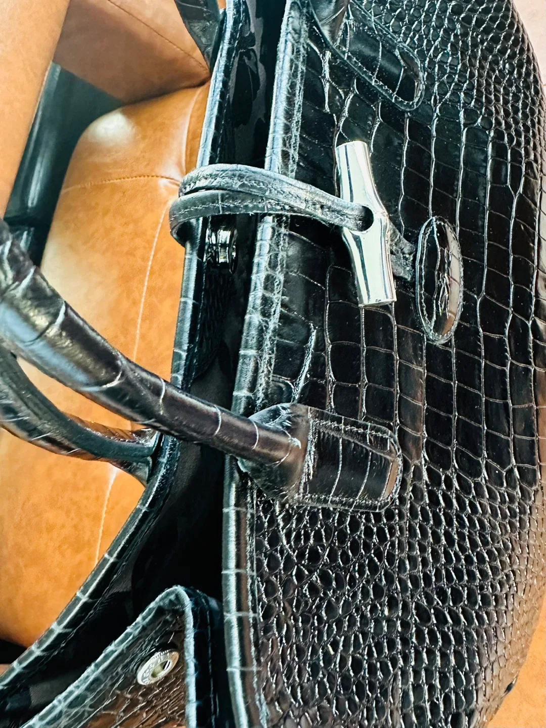 Longchamp Roseau Croco Black Leather- Large $450 image indicator(2)