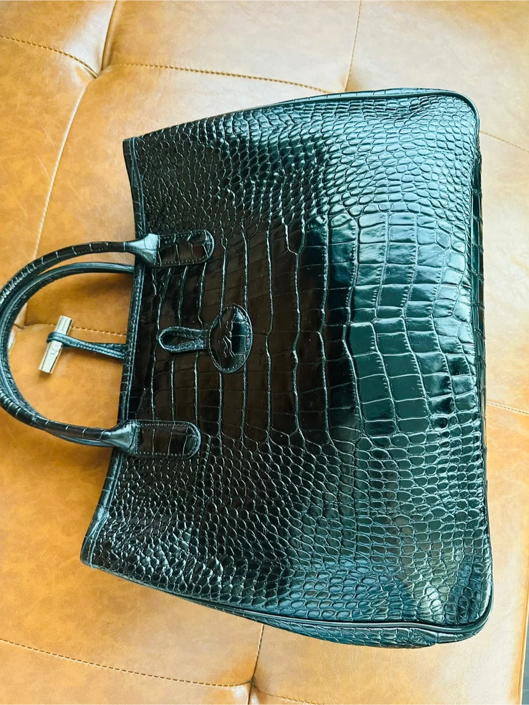 Longchamp Roseau Croco Black Leather Bag Large- $500 thumbnail