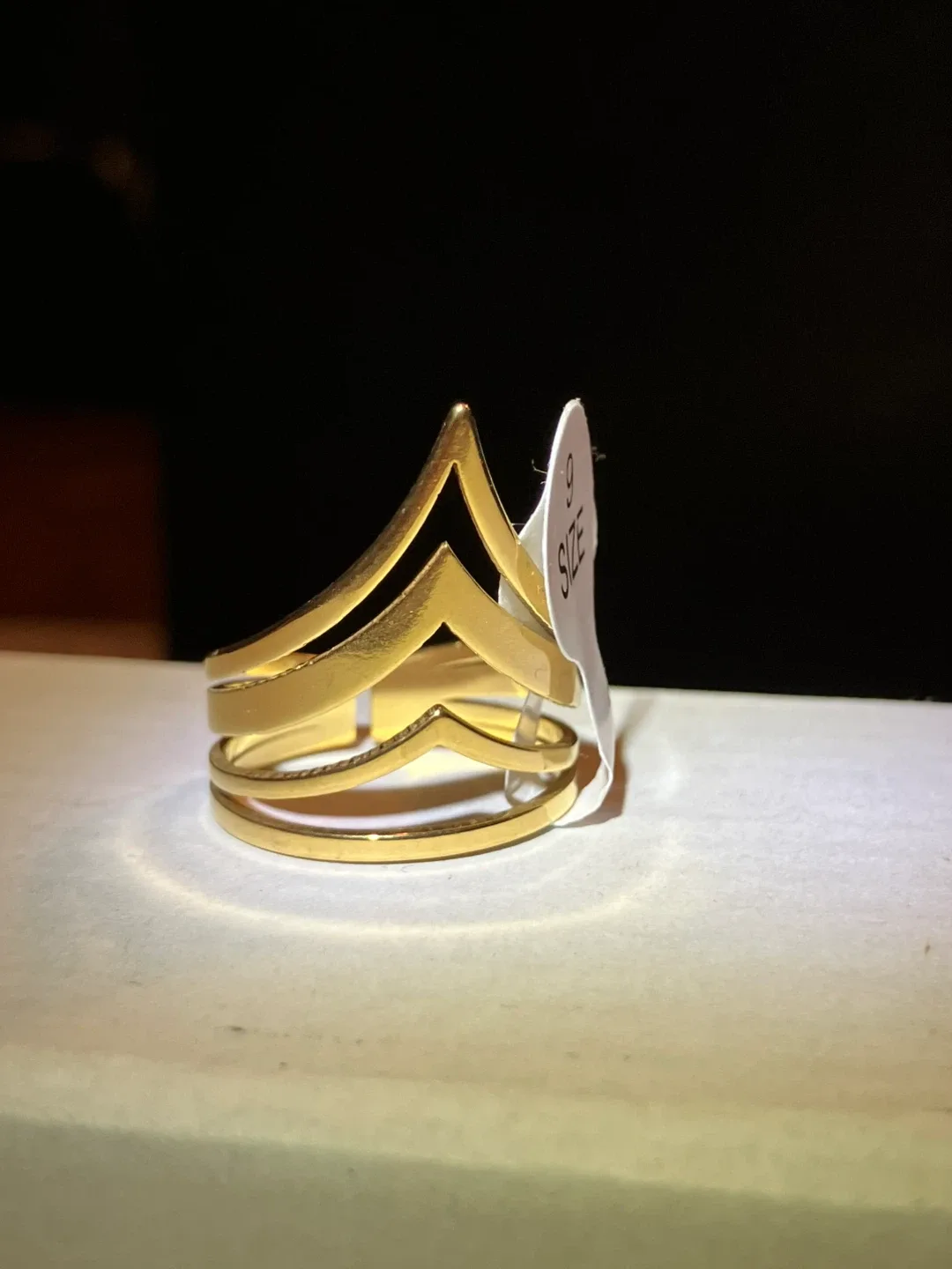 Gold Tone Chevron Ring - Size 9