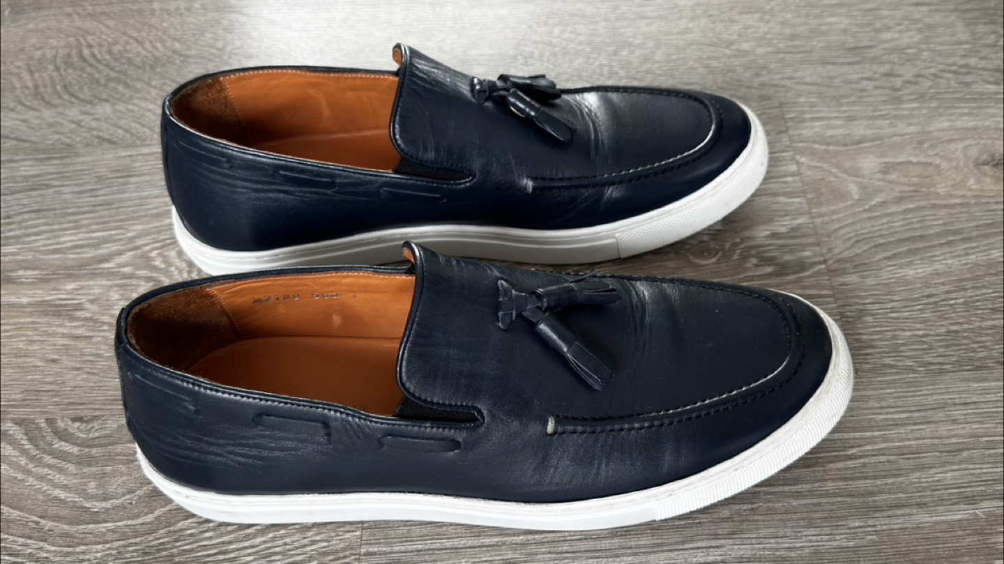 Men's Navy Blue Leather Tassel Loafers made in Italy 43 - photo 3