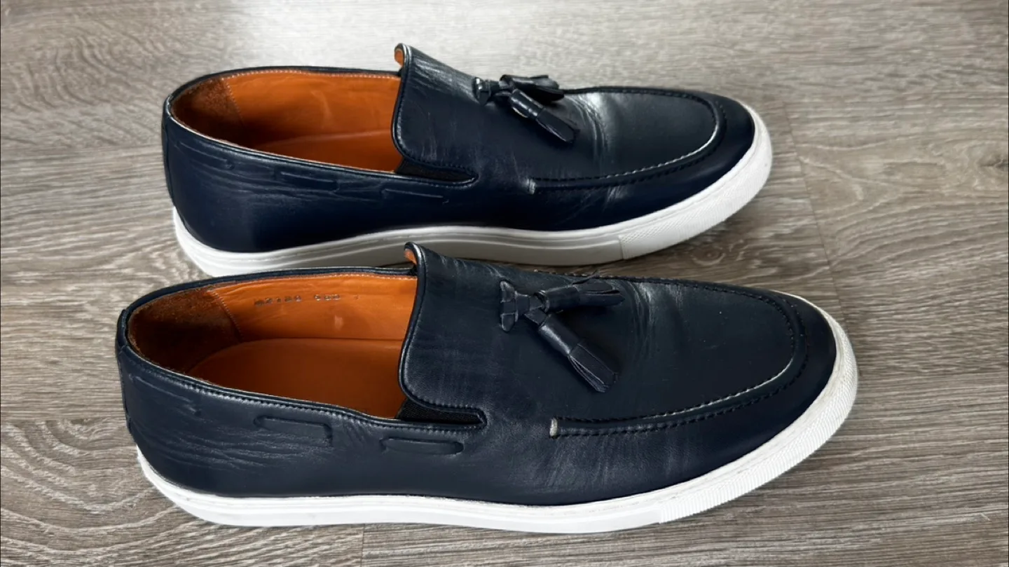 Men's Navy Blue Leather Tassel Loafers made in Italy 43 image indicator(3)