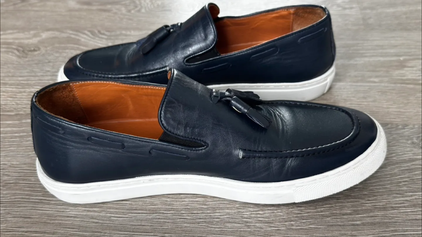 Men's Navy Blue Leather Tassel Loafers made in Italy 43 image indicator(5)