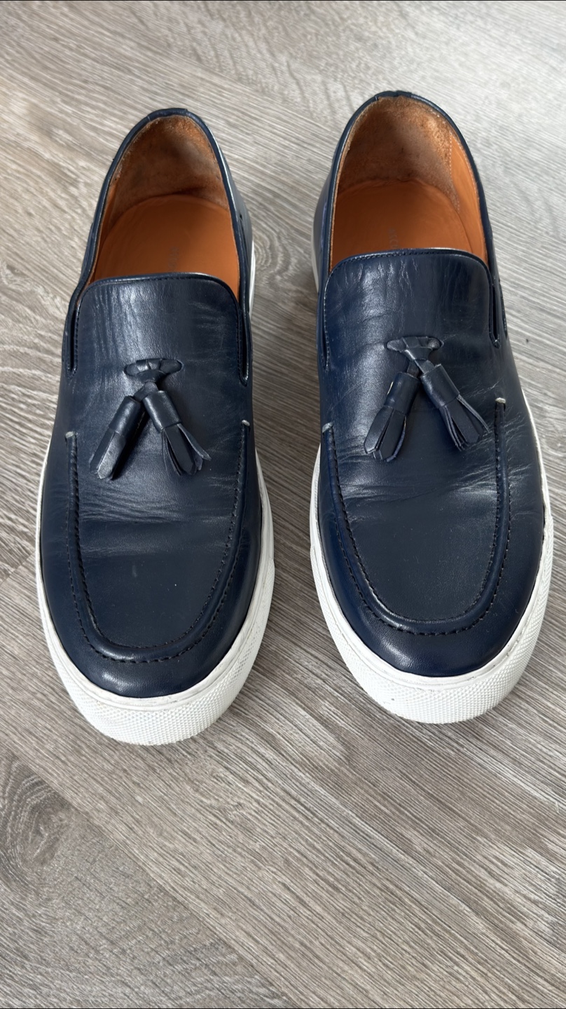 Men's Navy Blue Leather Tassel Loafers made in Italy 43