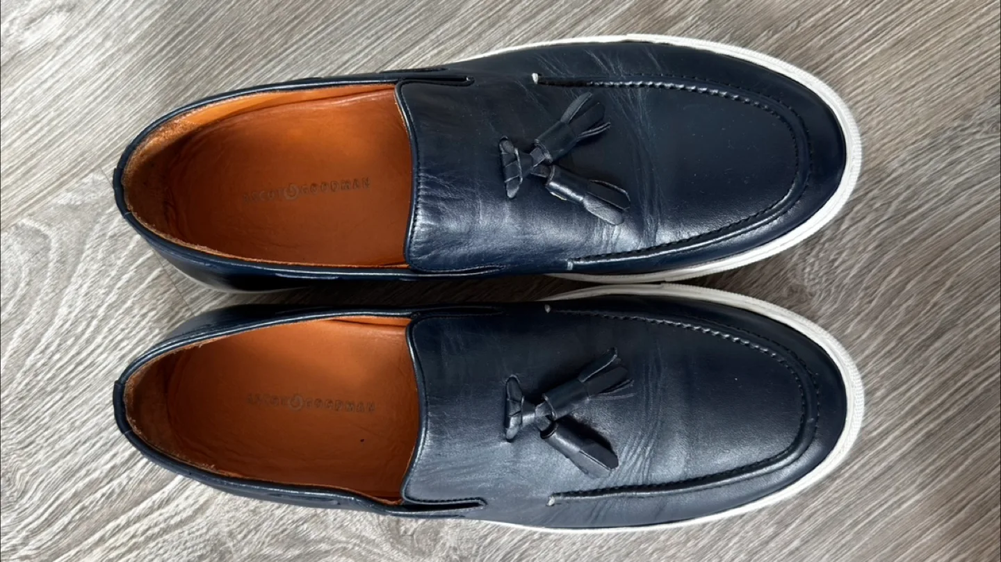Men's Navy Blue Leather Tassel Loafers made in Italy 43 image indicator(9)