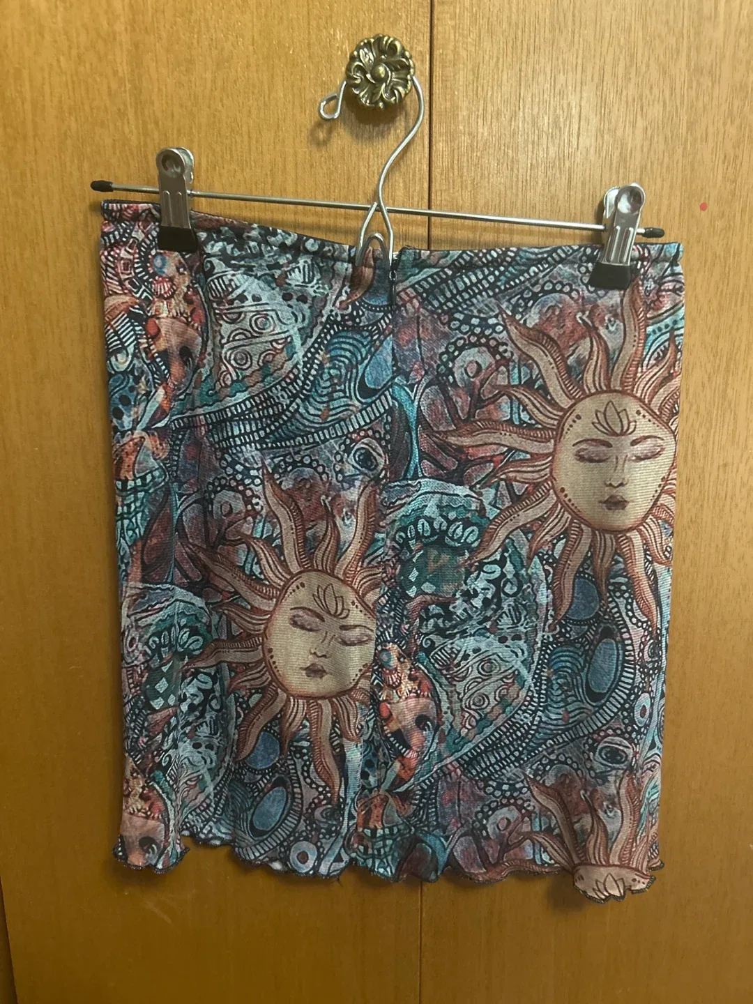 Patterned Mini Skirt with Sun Design
