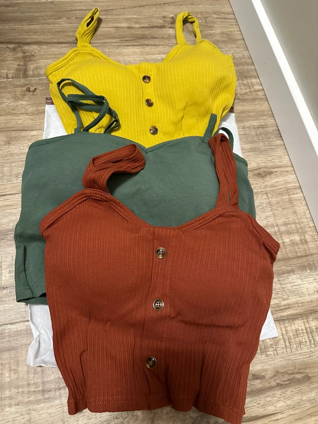 Ribbed Button Tank Tops - Yellow, Green, Rust thumbnail