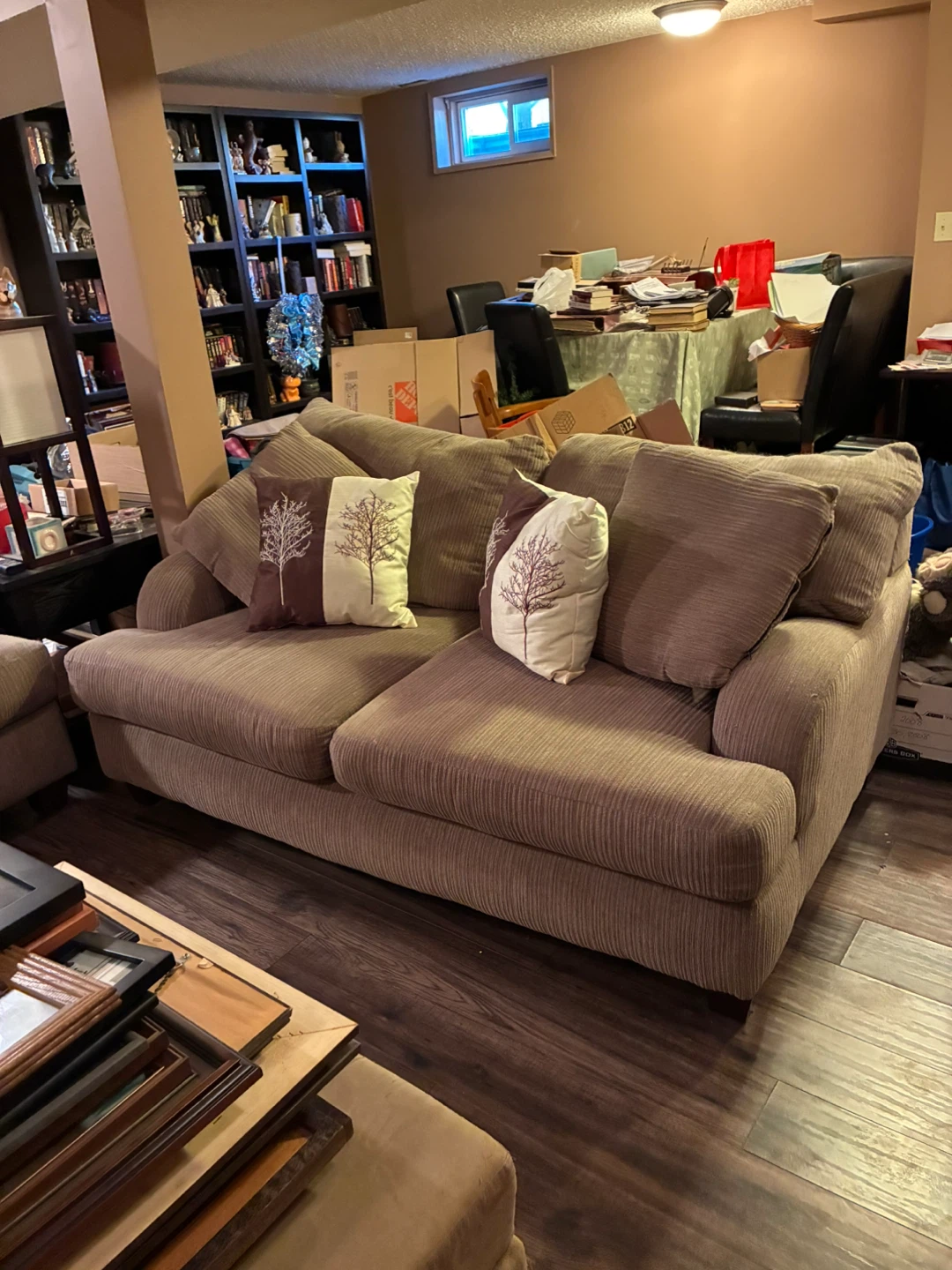 Comfortable Brown Corduroy Sofa - Some Wear