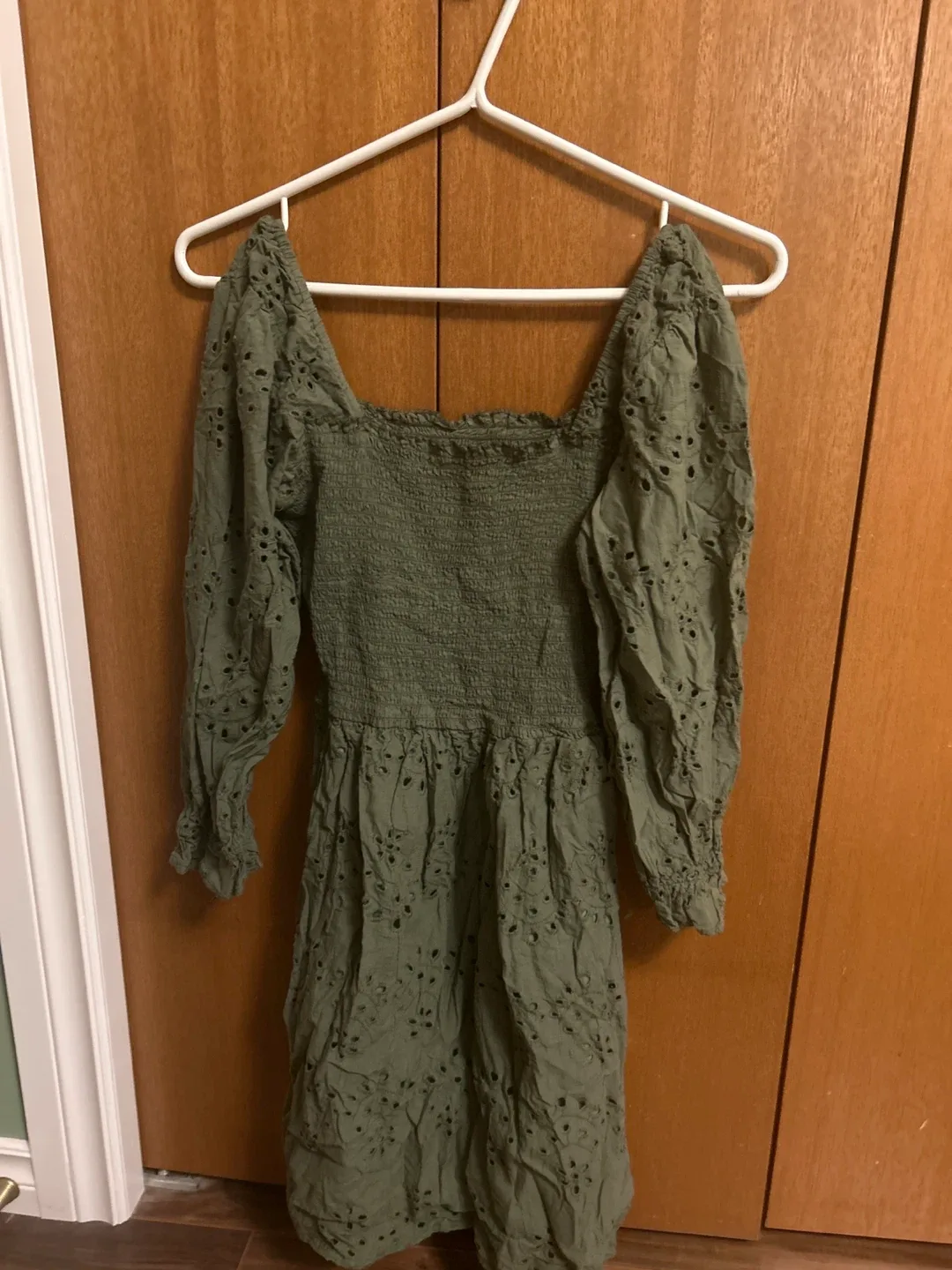 Green Eyelet Long Sleeve Dress