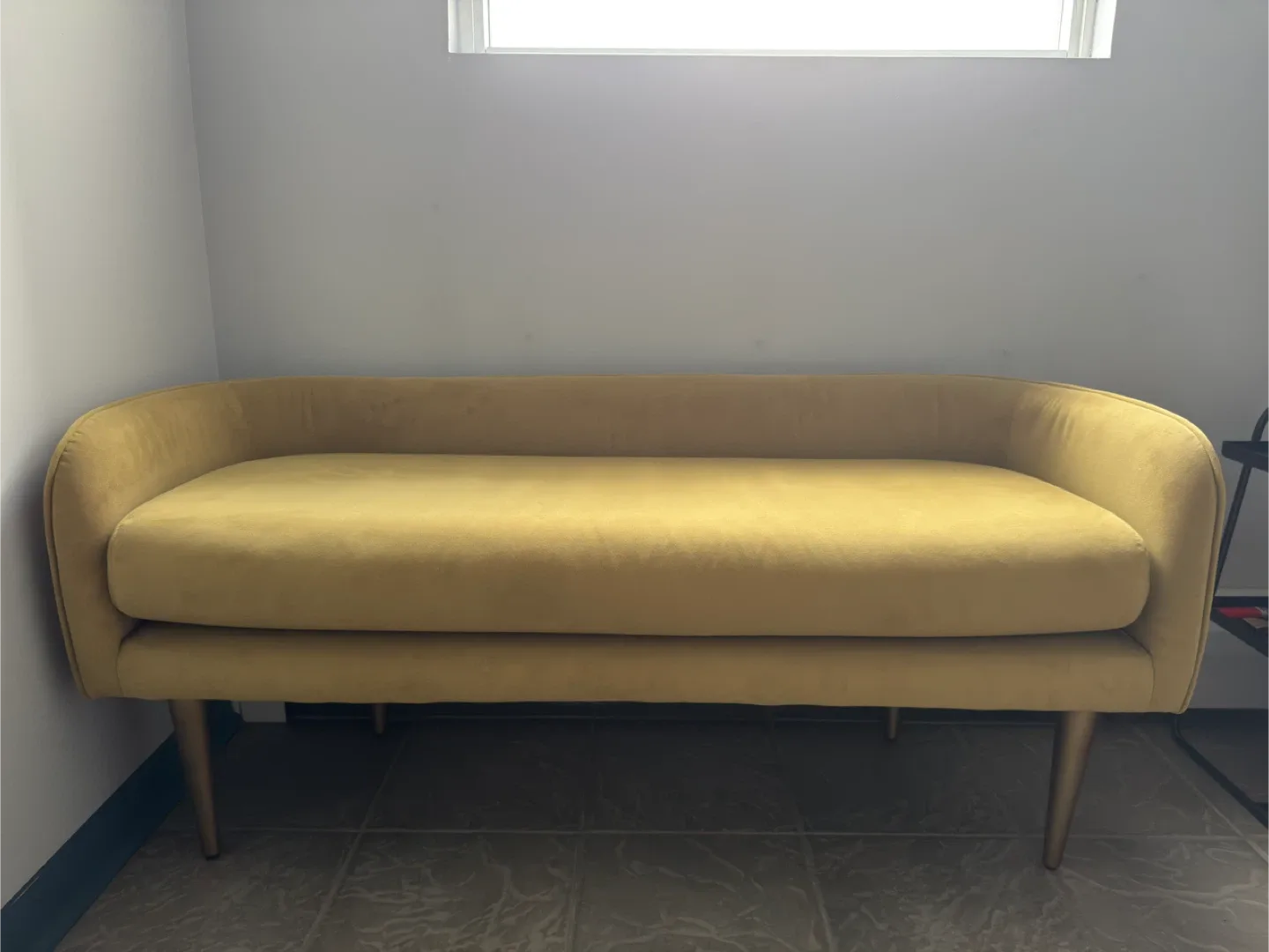 Vintage Mustard-Yellow Greenish Velvet Loveseat thumbnail