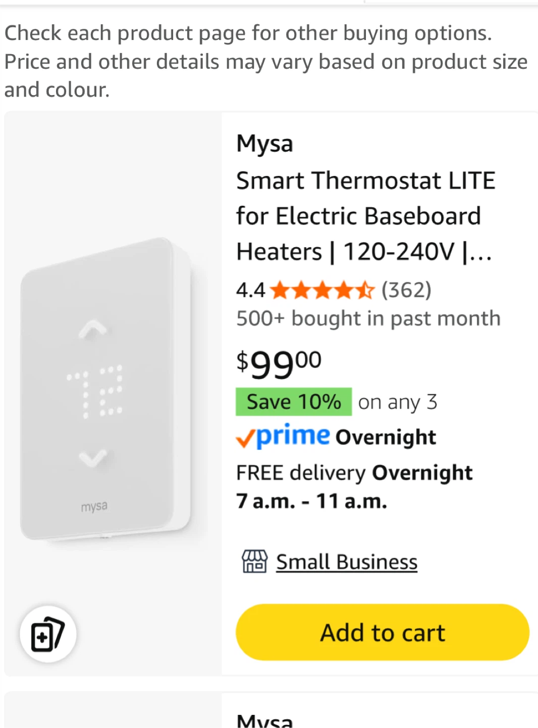 Mysa Smart Thermostat LITE for Electric Baseboard Heaters
