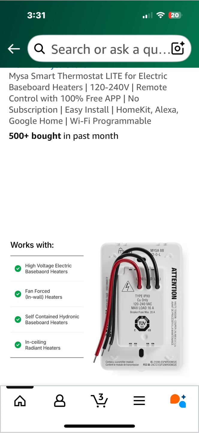 Mysa Smart Thermostat LITE for Electric Baseboard Heaters - photo 2