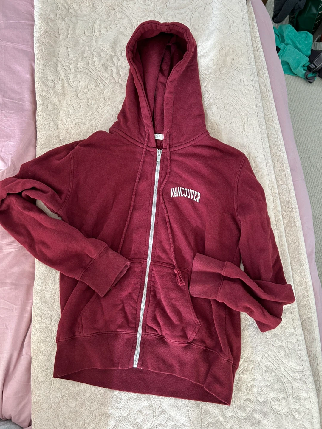 Brandy Melville Burgundy Vancouver Zip-Up Hoodie