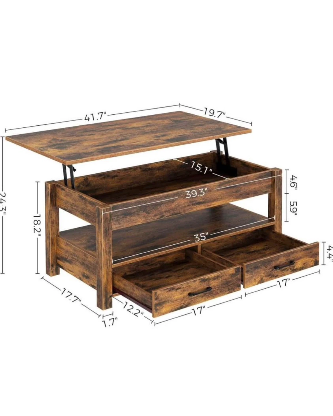 Lift Top Coffee Table - Rustic Brown - photo 2
