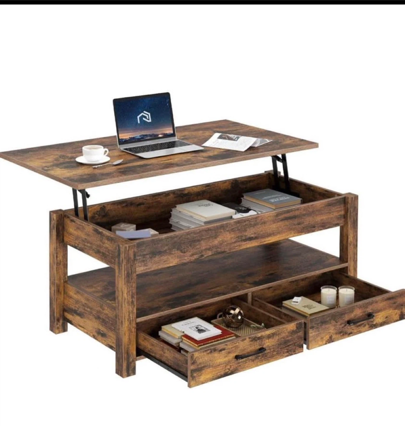 Lift Top Coffee Table - Rustic Brown