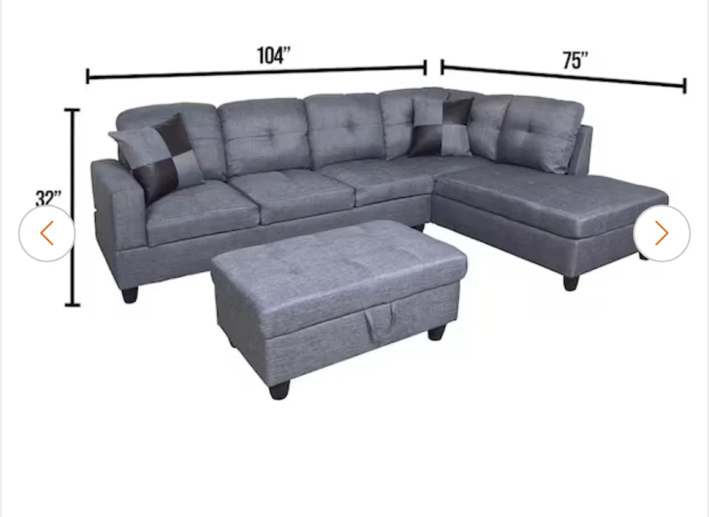 Gray Sectional Sofa with Ottoman (104" x 75") image indicator(4)