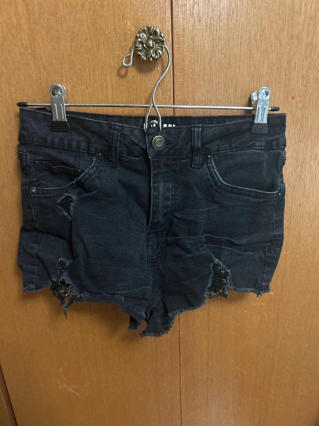 Black Distressed Denim Shorts
