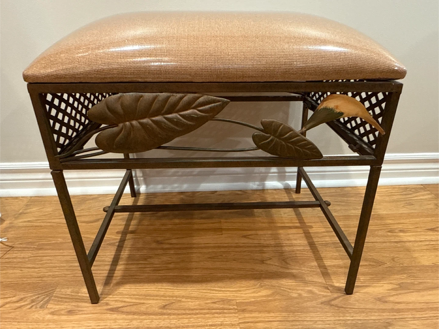 Brand new Upholstered Metal Stool with Leaf Design
