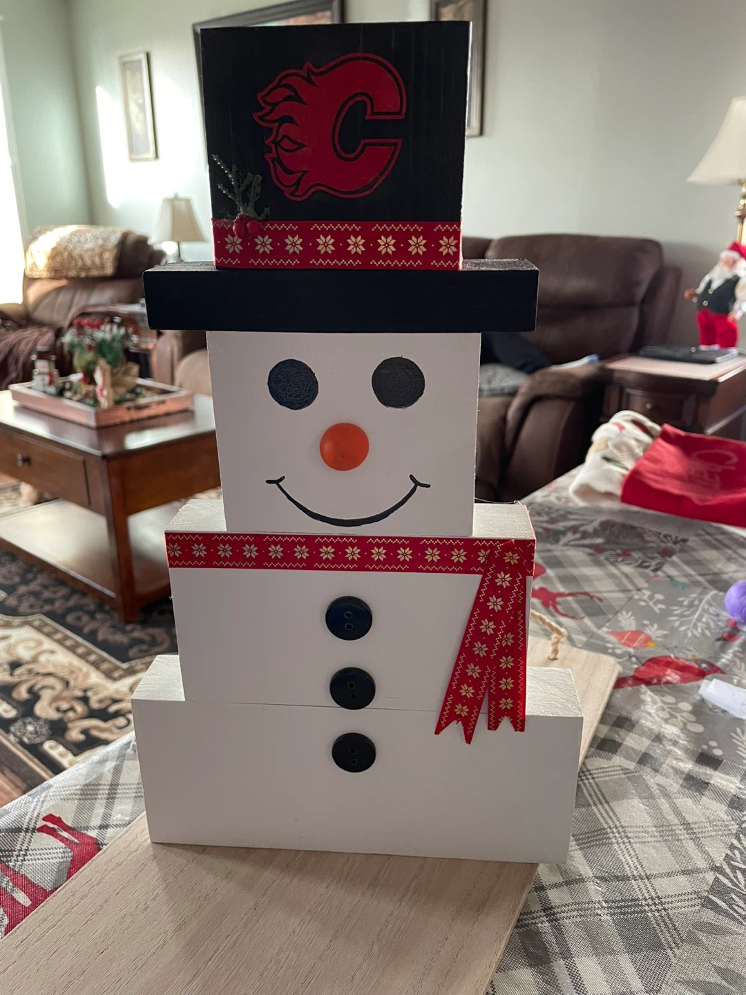 Handmade Calgary Flames Snowman Decoration
