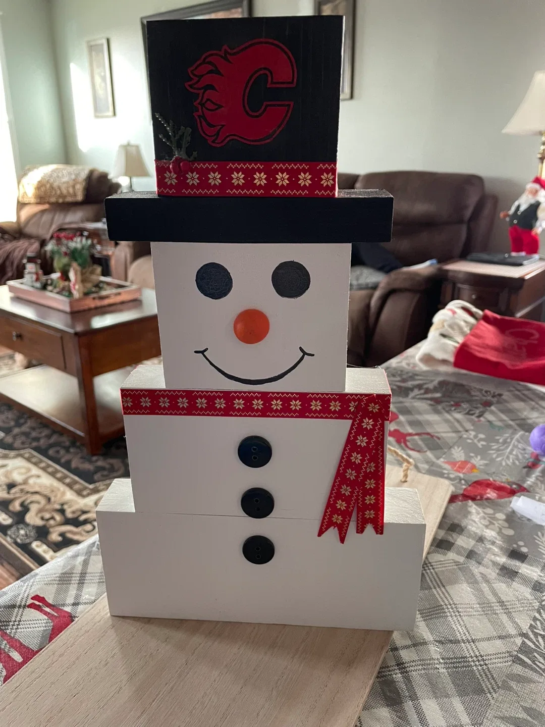 Handmade Calgary Flames Snowman Decoration