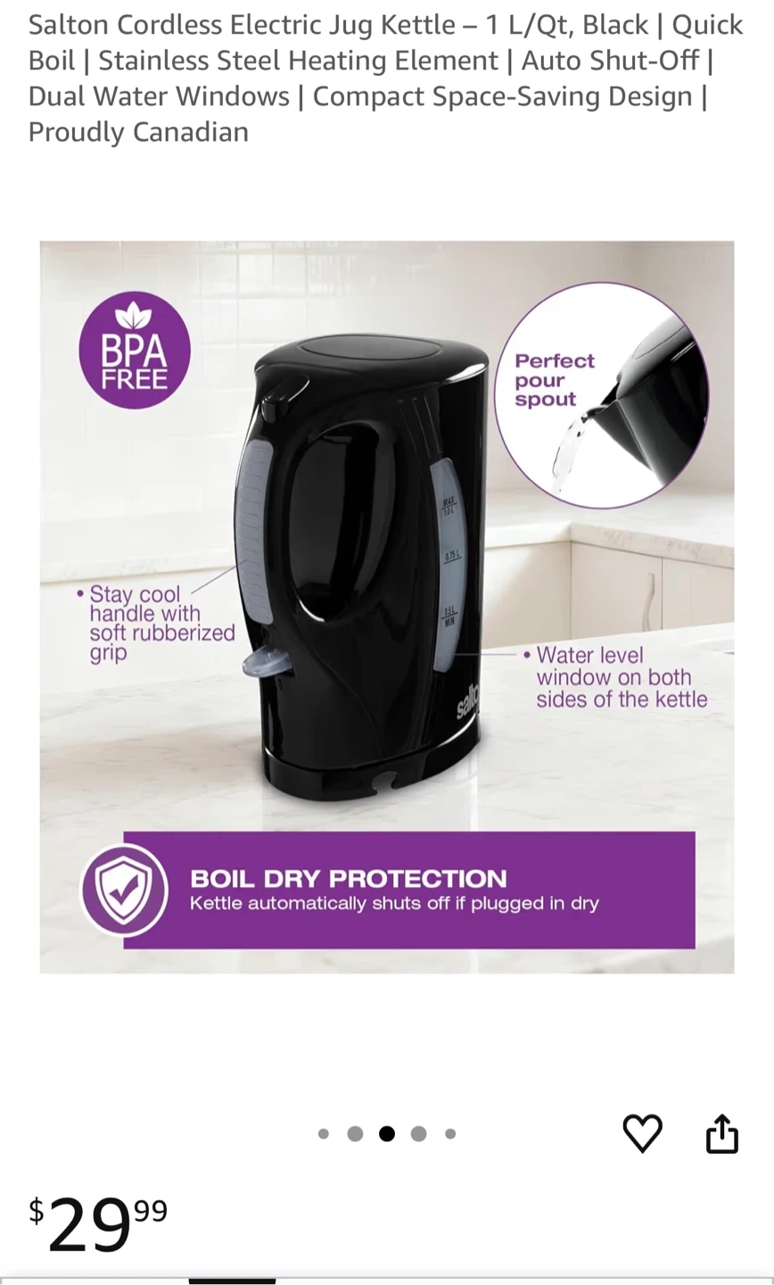Salton Cordless Electric Kettle - Black - photo 4