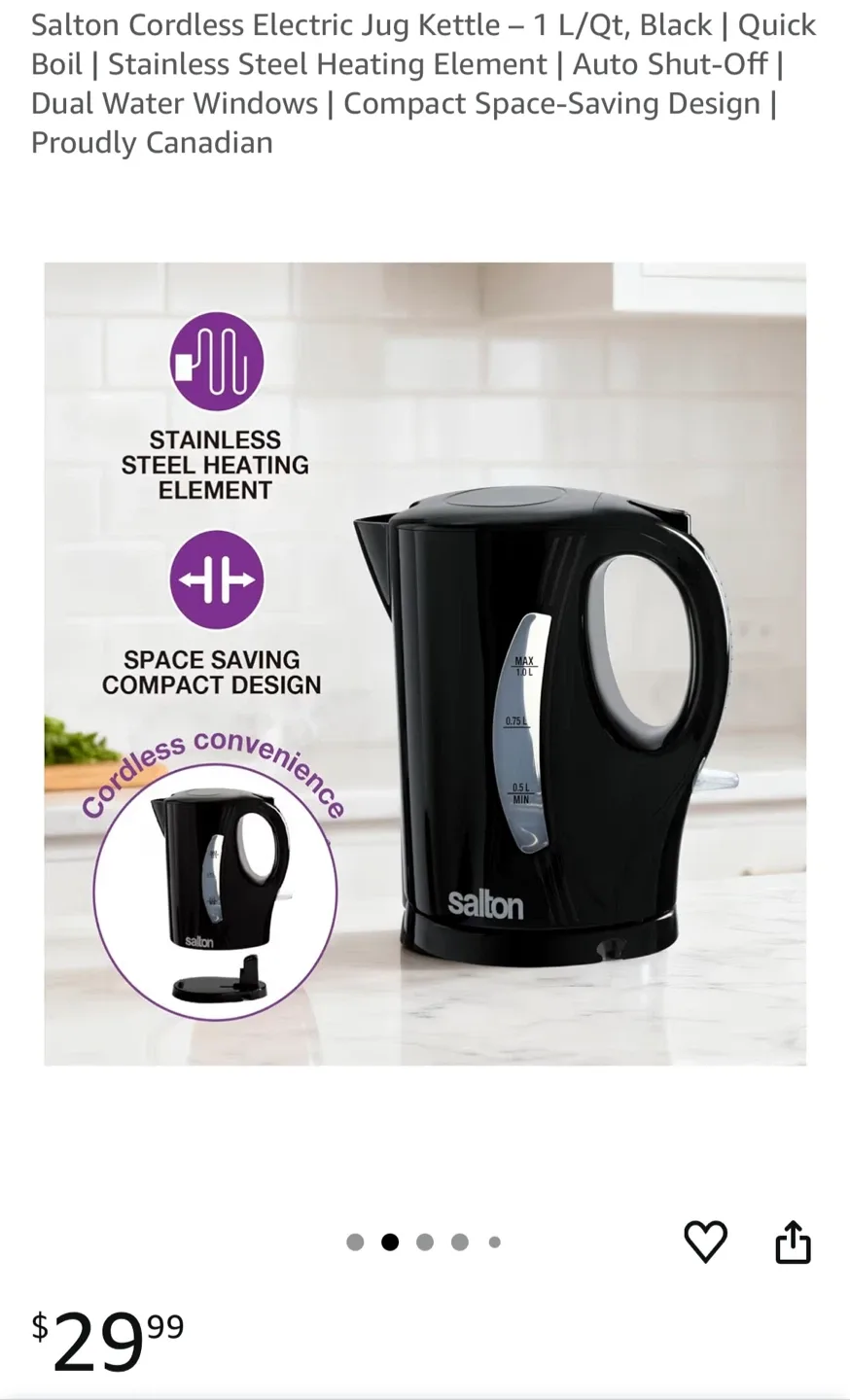 Salton Cordless Electric Kettle - Black image indicator(5)
