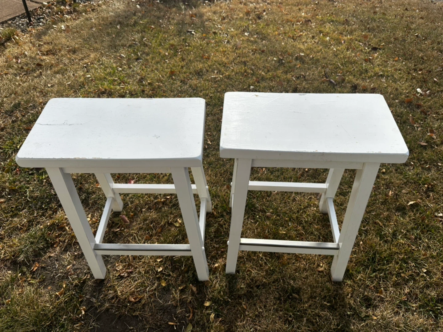 White Wooden Stools - Set of 2