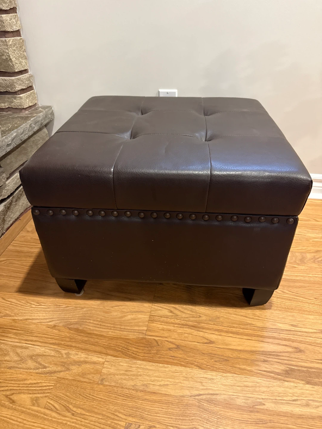 Set of 2 Brown Faux Leather Storage Ottoman