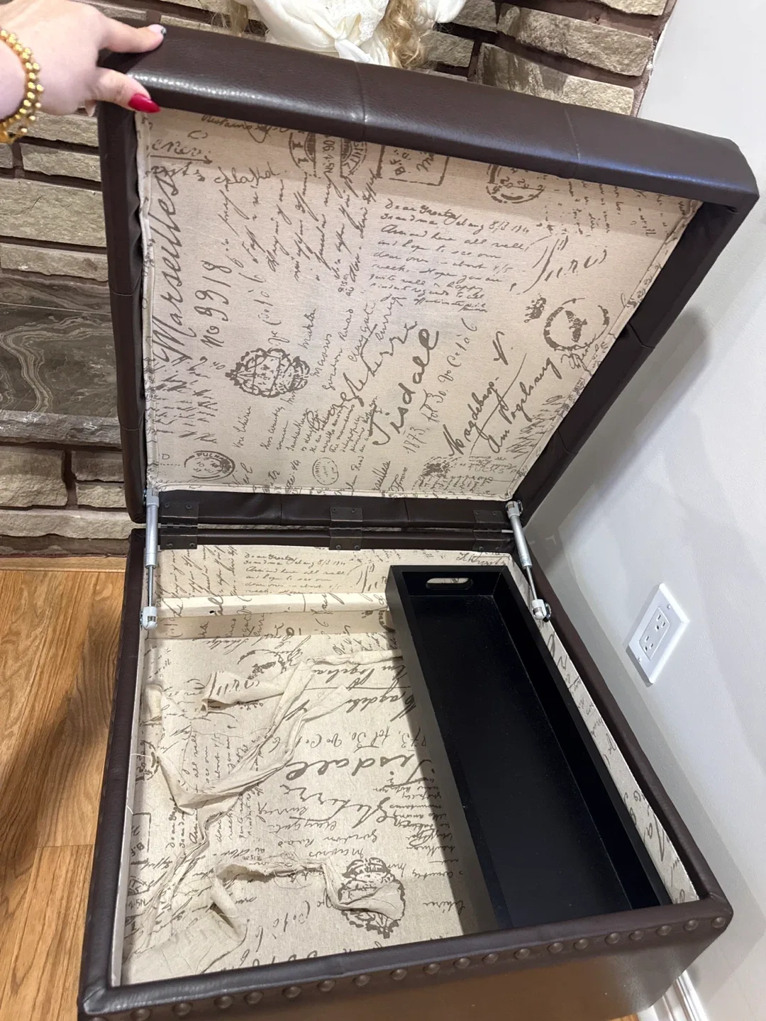 Set of 2 Brown Faux Leather Storage Ottoman image indicator(2)