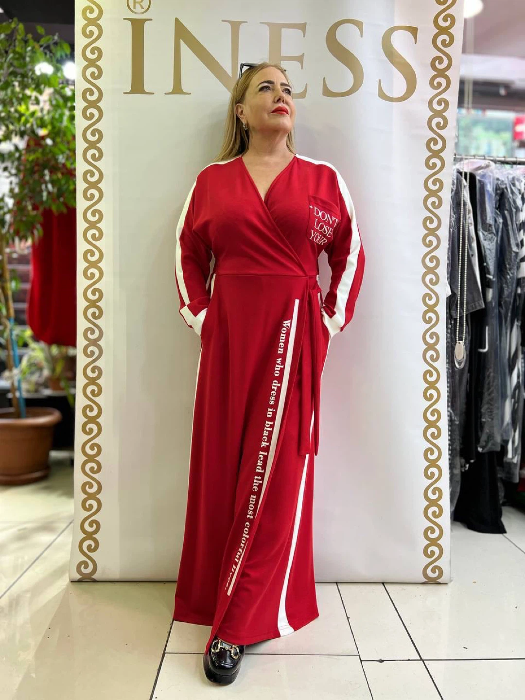 INESS Red Wrap Dress - Size M