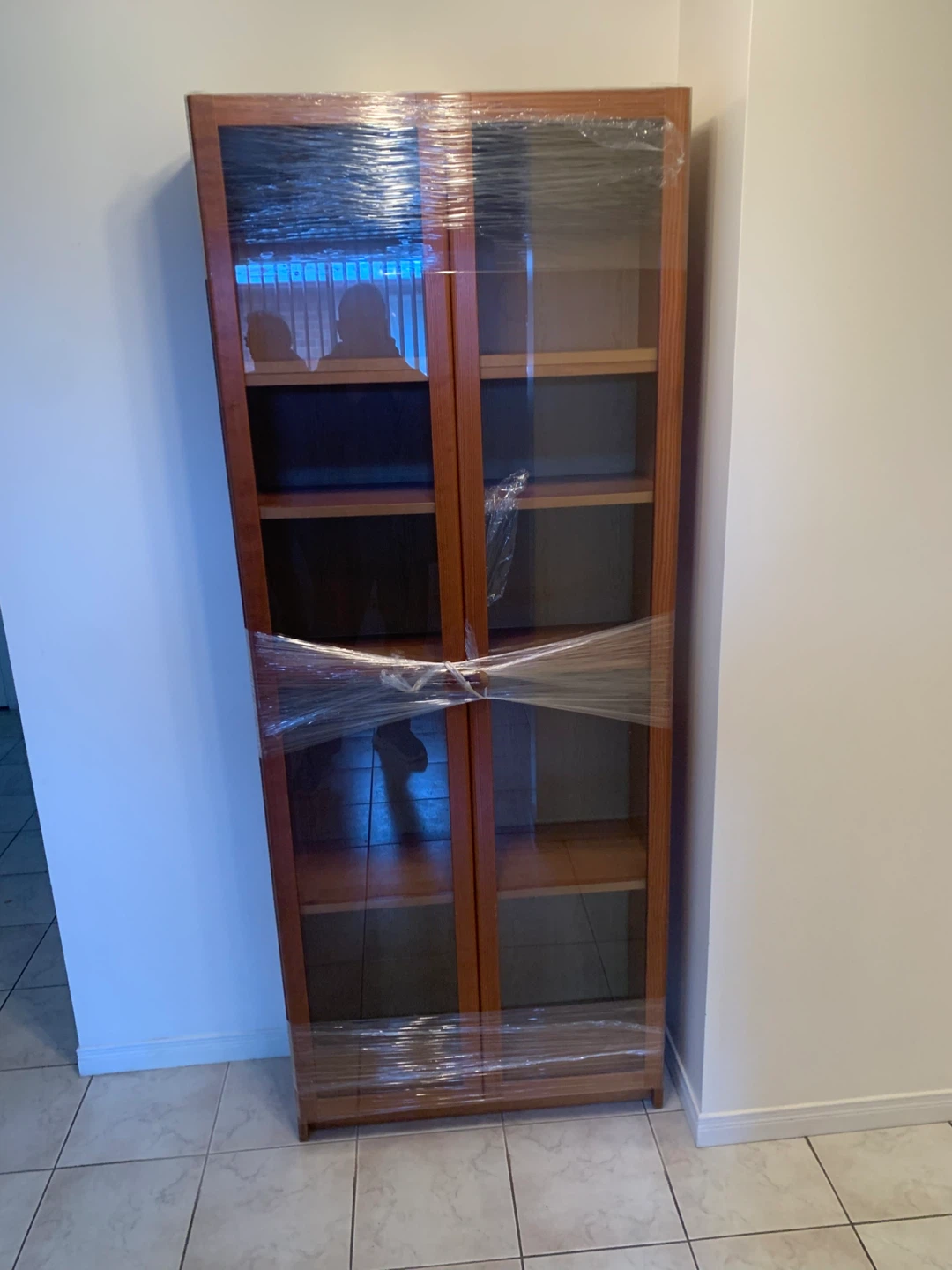Wooden Bookcase with Glass Doors