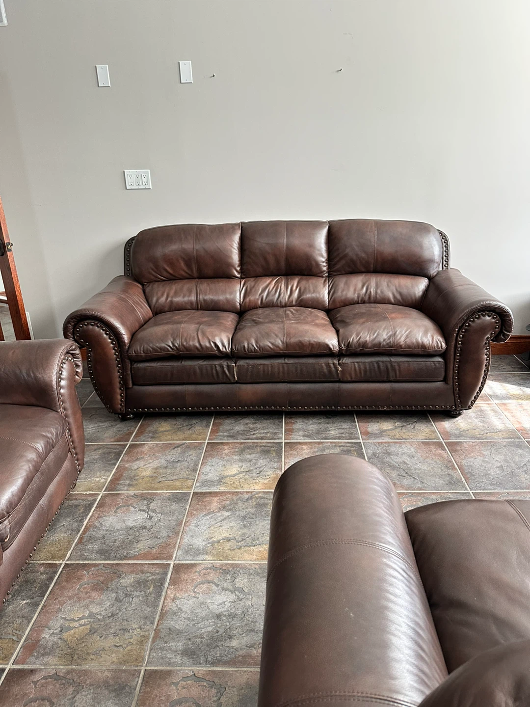 4 piece Brown Leather Sofa Set - Loveseat, Chair, and 2 Sofa
