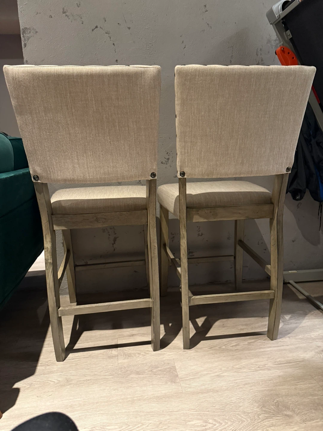 Set of 2 Bar Stools - Beige Fabric - photo 2