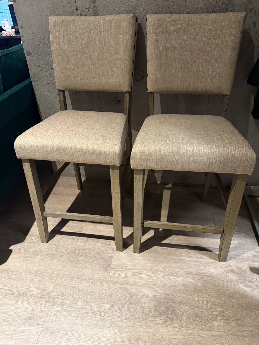 Set of 2 Bar Stools - Beige Fabric