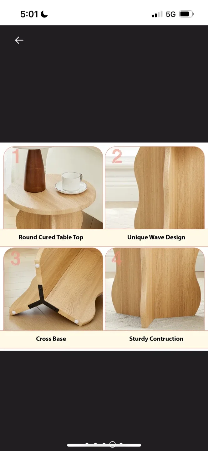 New Round Wooden Side Table - 15.75" x 17.91" image indicator(5)