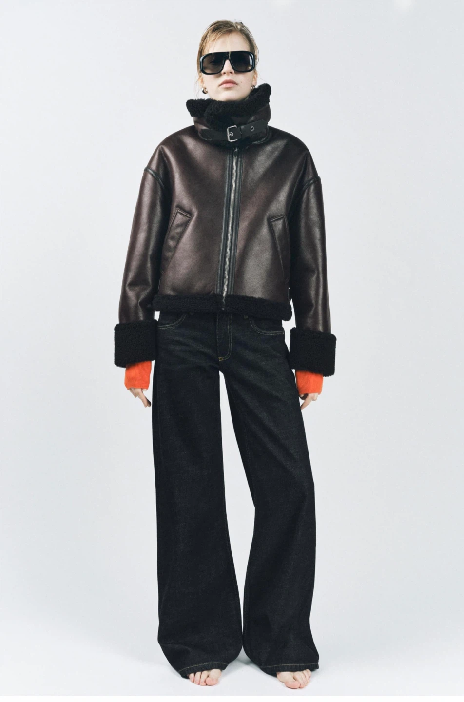 Nice Faux Leather Aviator Jacket - XS