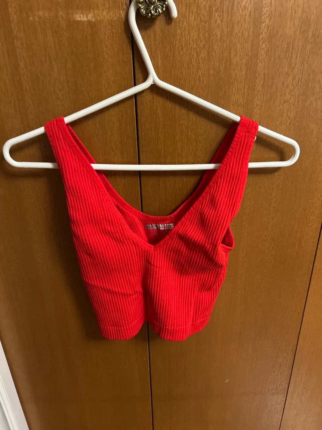 Red Ribbed Cropped Tank Top