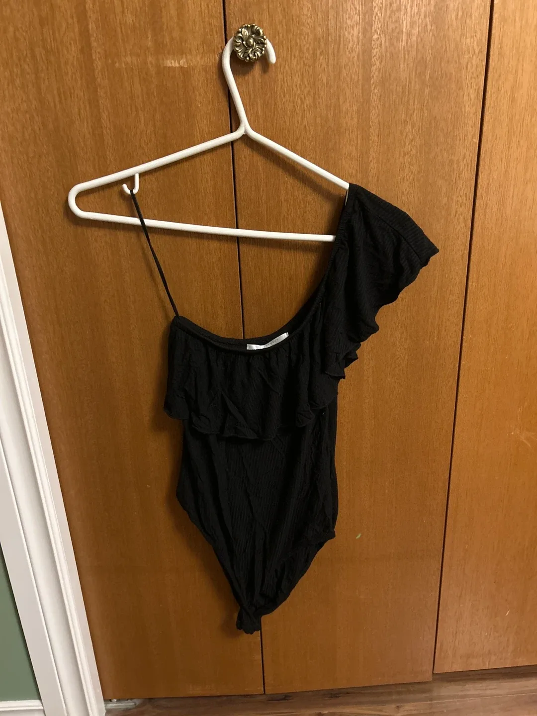 Black One-Shoulder Ruffle Bodysuit