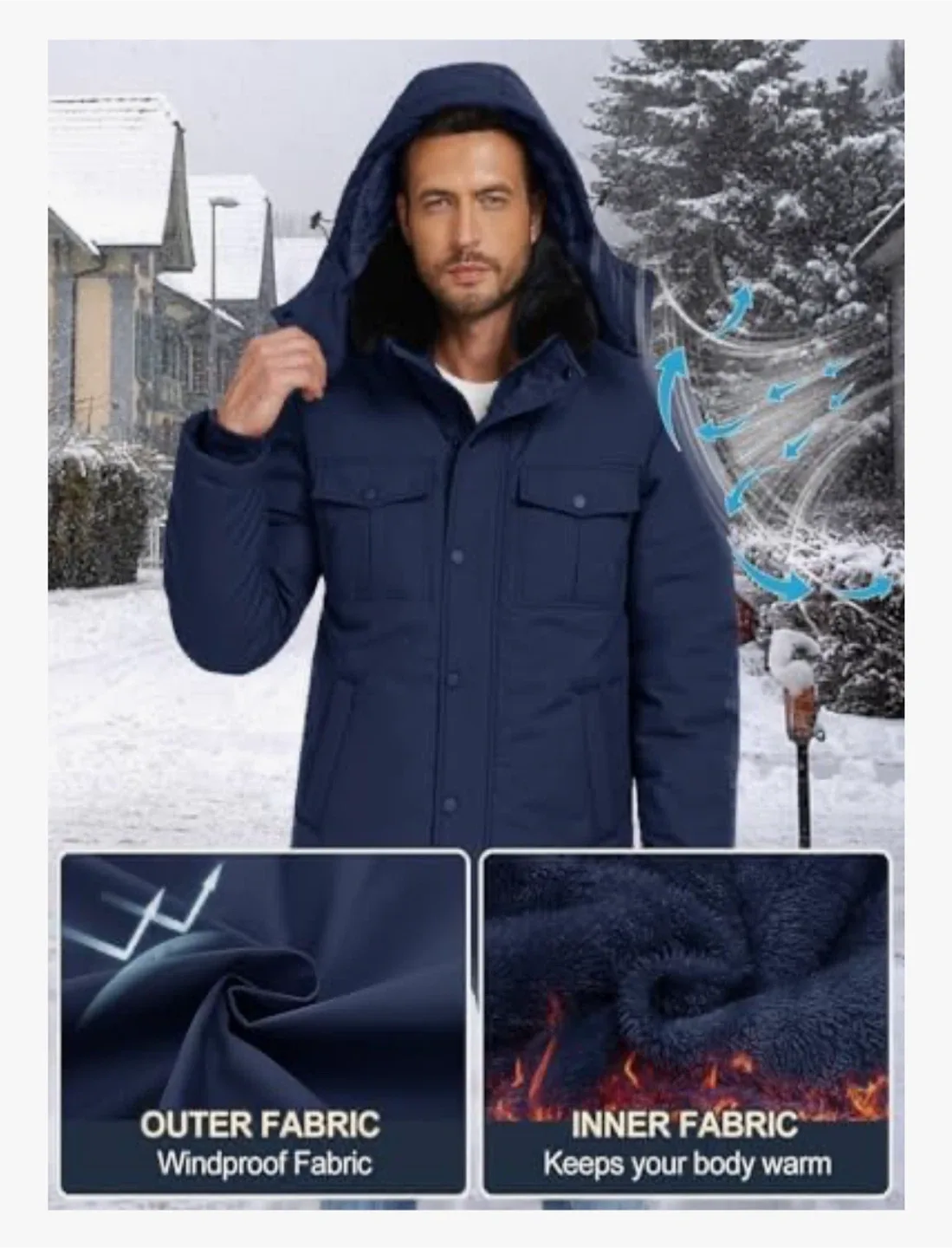 NEW! Men's Winter Jacket Fleece Lined, Removable Hood Parka image indicator(4)