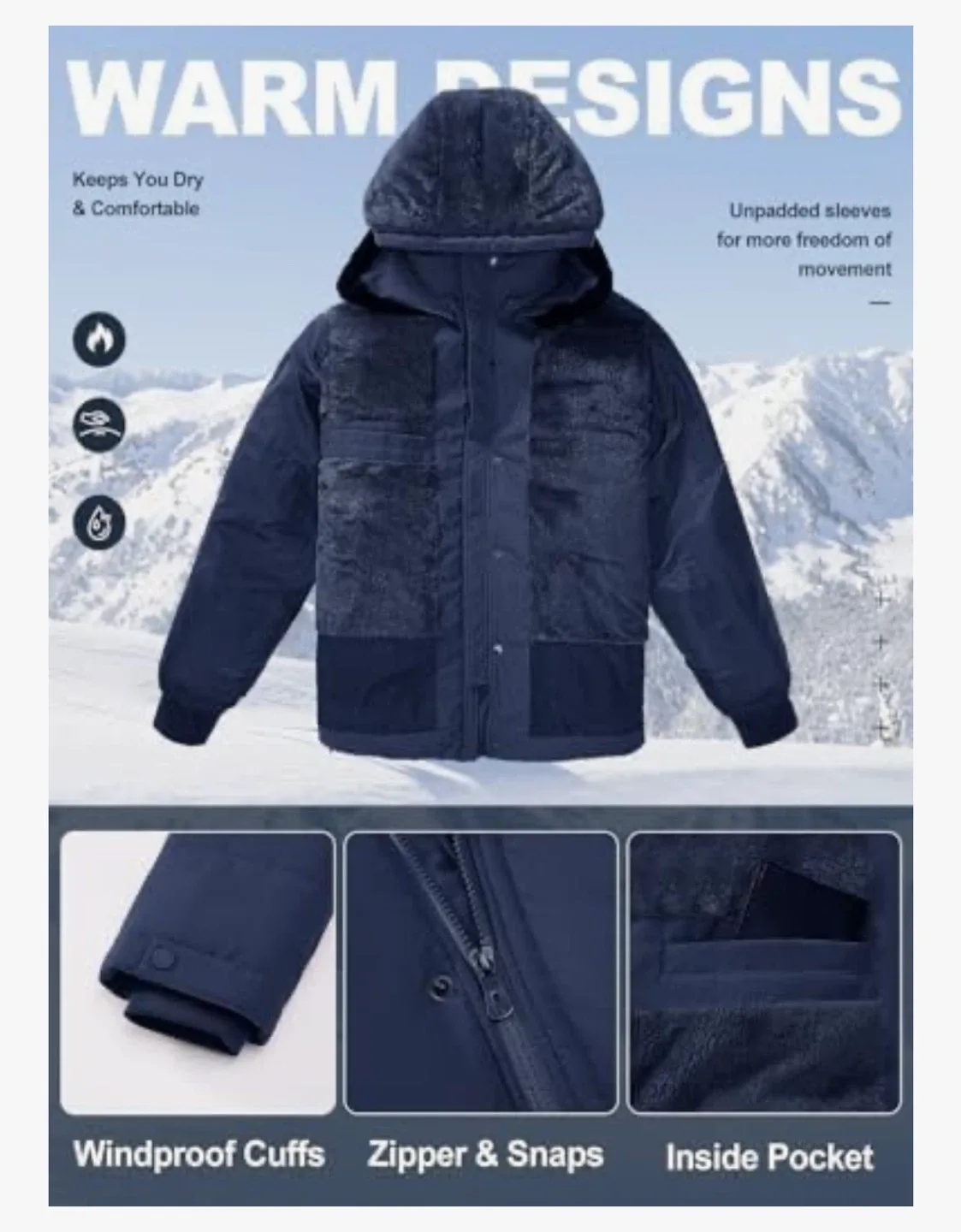 NEW! Men's Winter Jacket Fleece Lined, Removable Hood Parka image indicator(3)