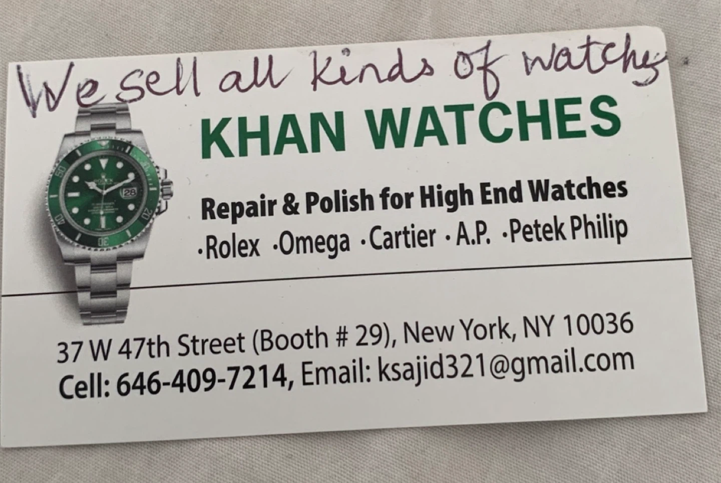 Khan Watches Business Card