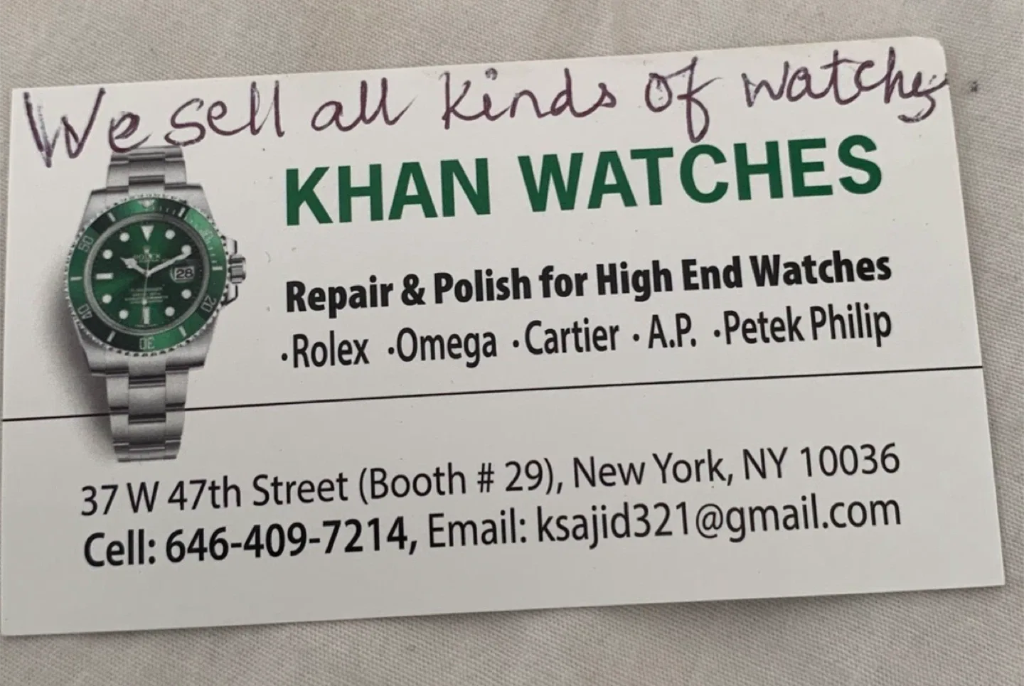 Khan Watches Business Card