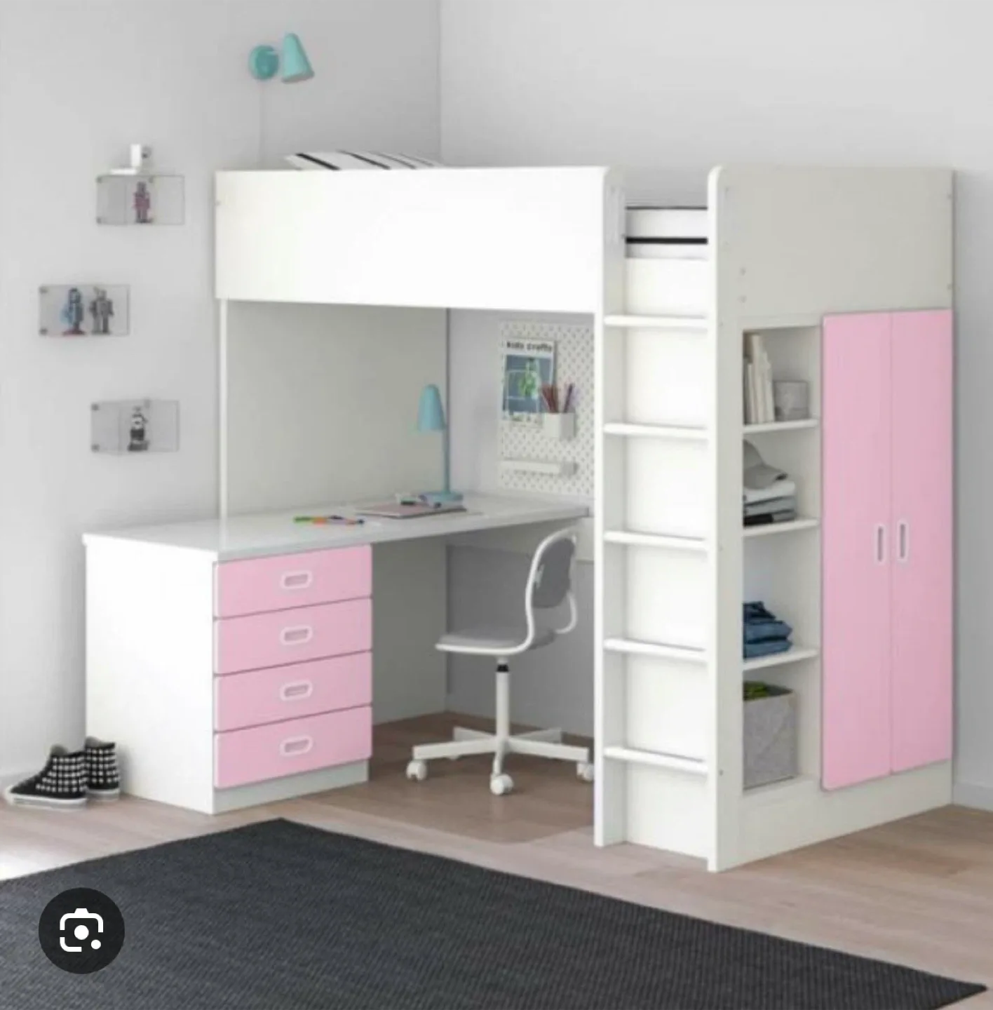 IKEA SMÅSTAD Loft Bed Combo - White & Pink image indicator(2)