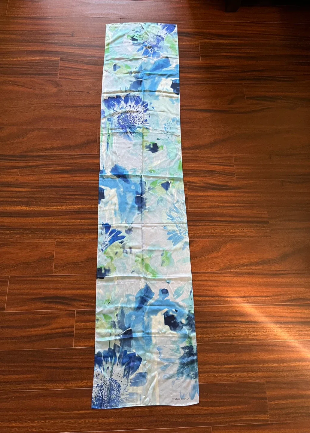 Cynthia Rowley women’s floral oblong scarf, blue green, 66x14”