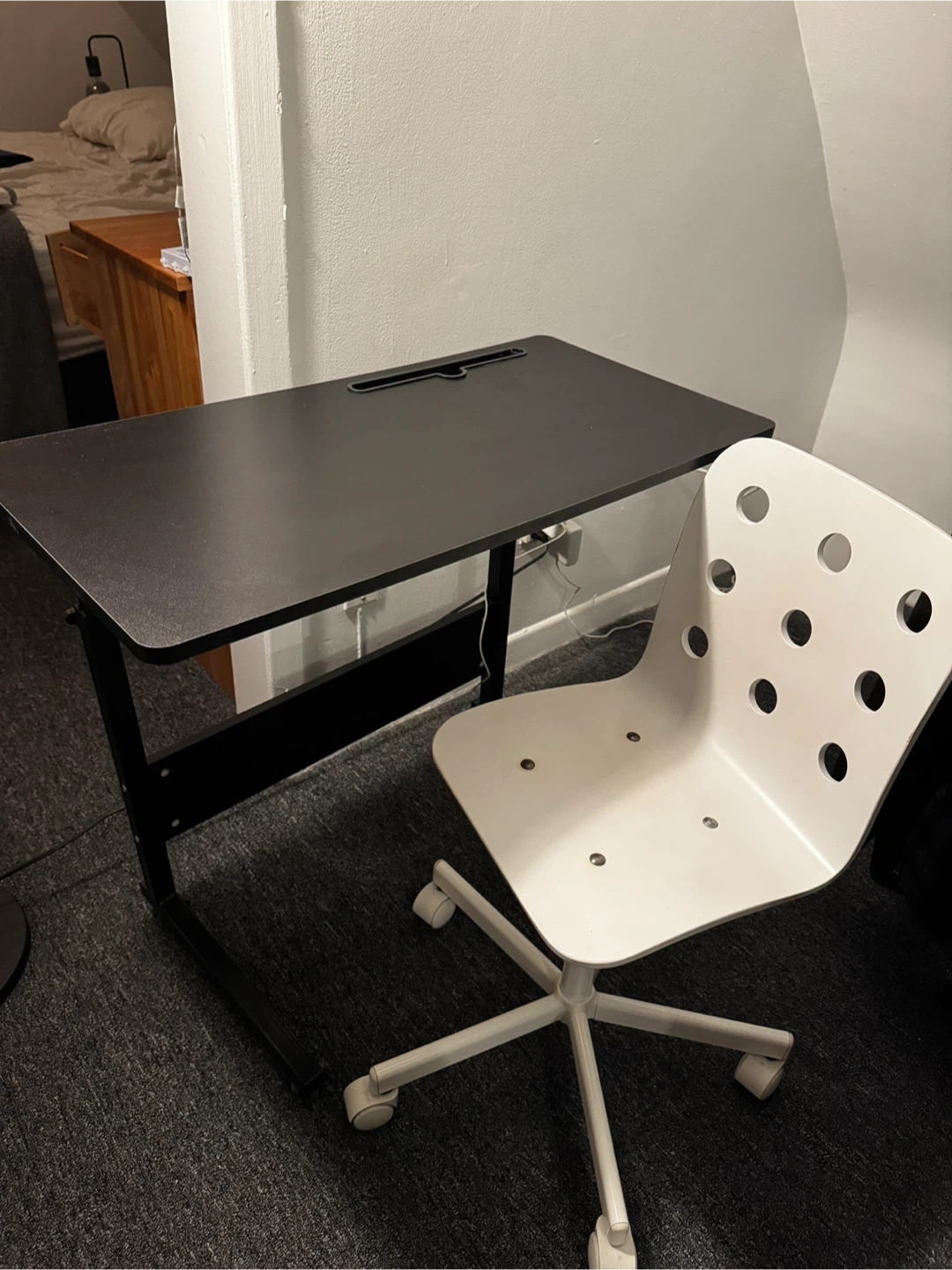 Small Black Desk and White Chair Set