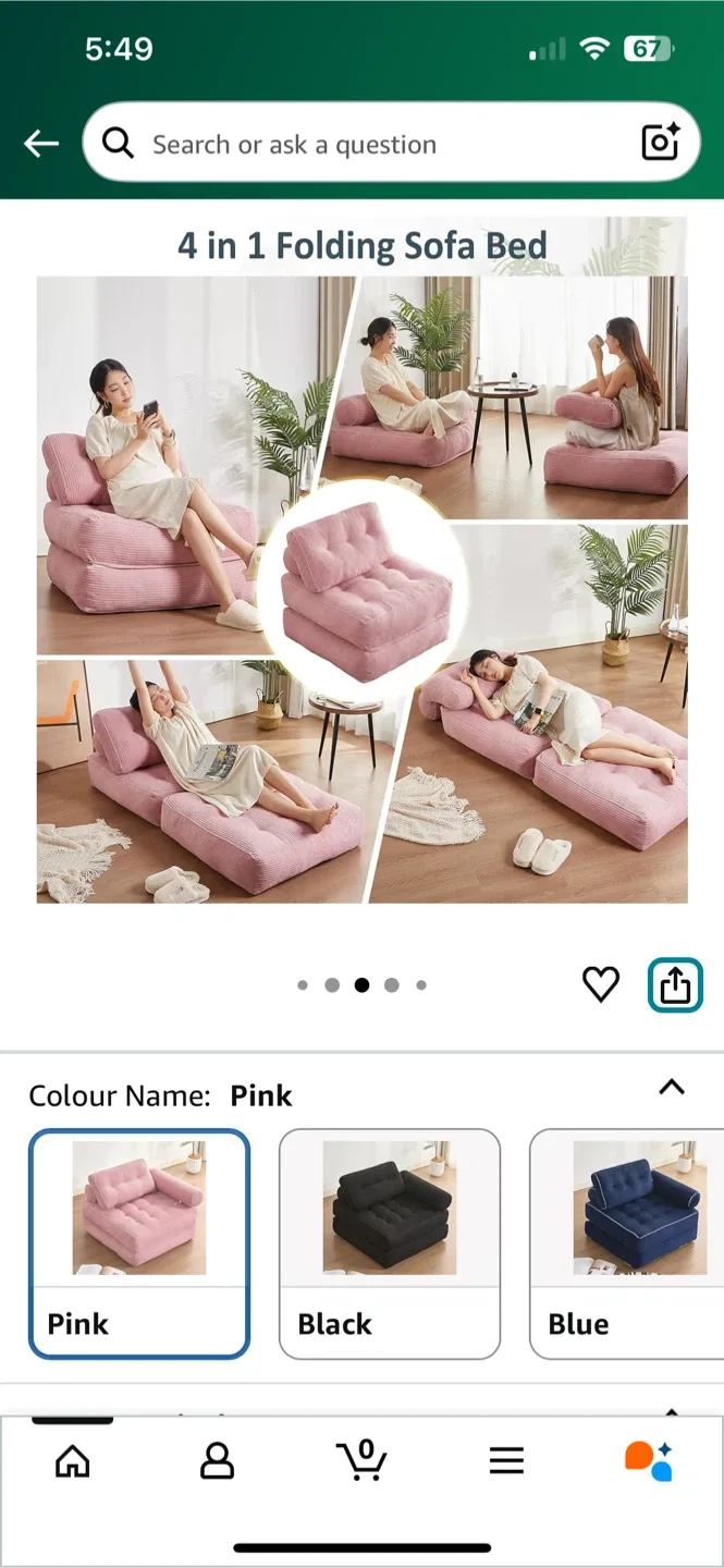 Pink 4 in 1 Folding Sofa Bed (35.4 inch) image indicator(2)